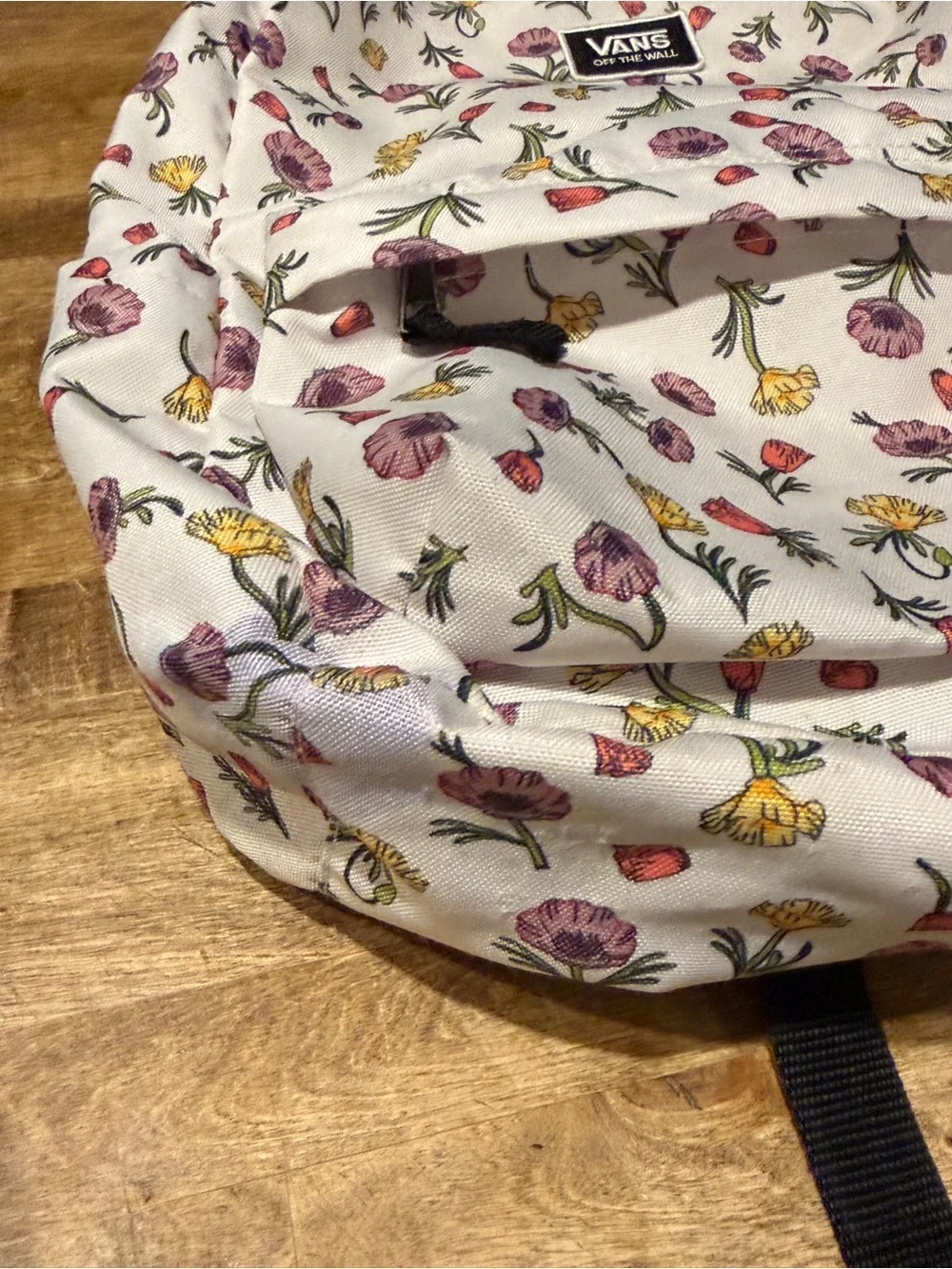 Vans Old Skool White Floral Canvas Backpack with Pink & Yellow Blossoms